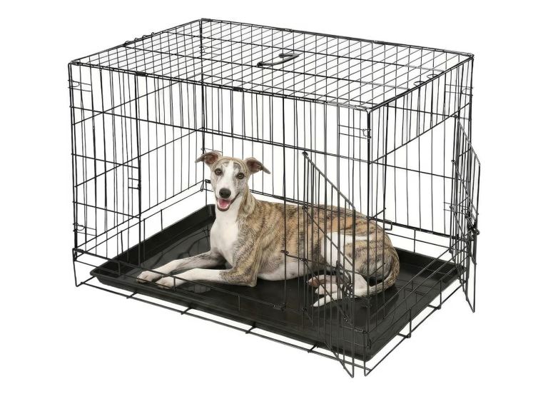 Foldable 2-Door Dog Crate with Removable Tray - 76x46x53cm