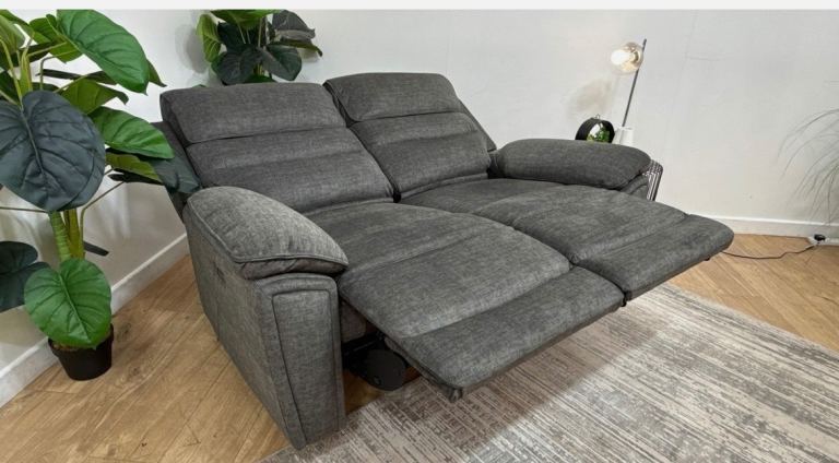 Two DFS Lawson 2 Seater Fabric Recliner sofa  in Grey