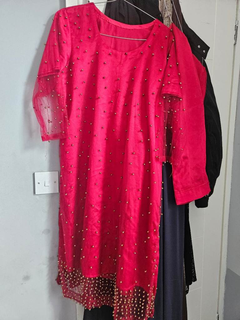 Red Embellished Tunic Top - Good Condition