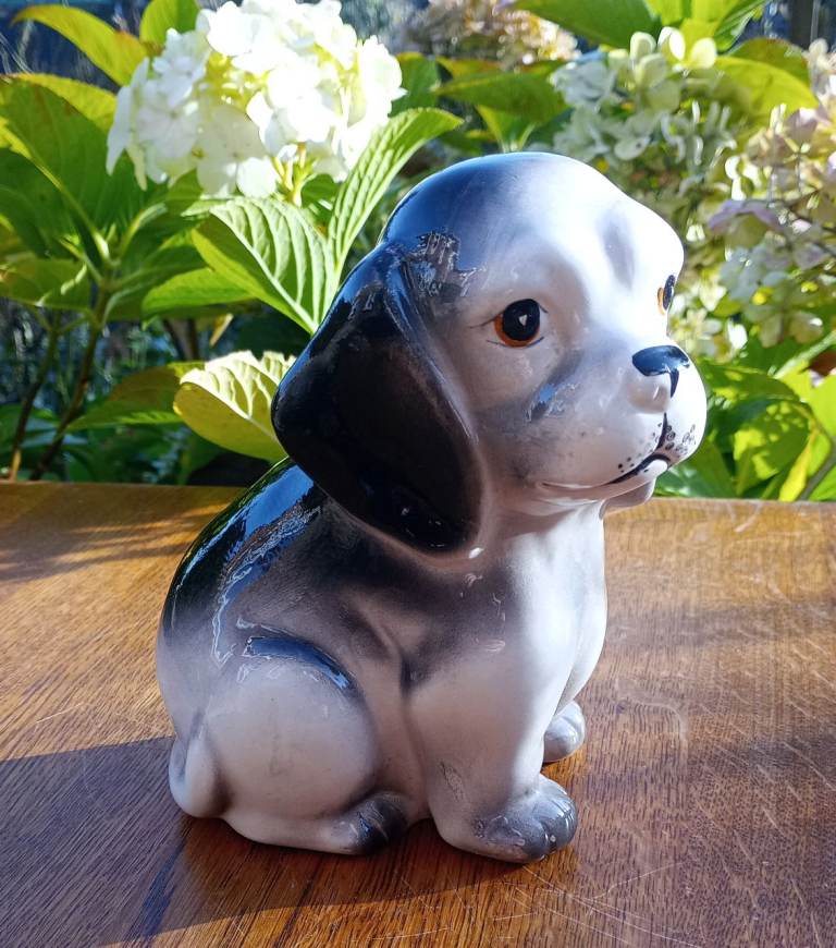 Vintage Mid Century Large Spaniel Type Puppy Ceramic Ornament Sad Eyes