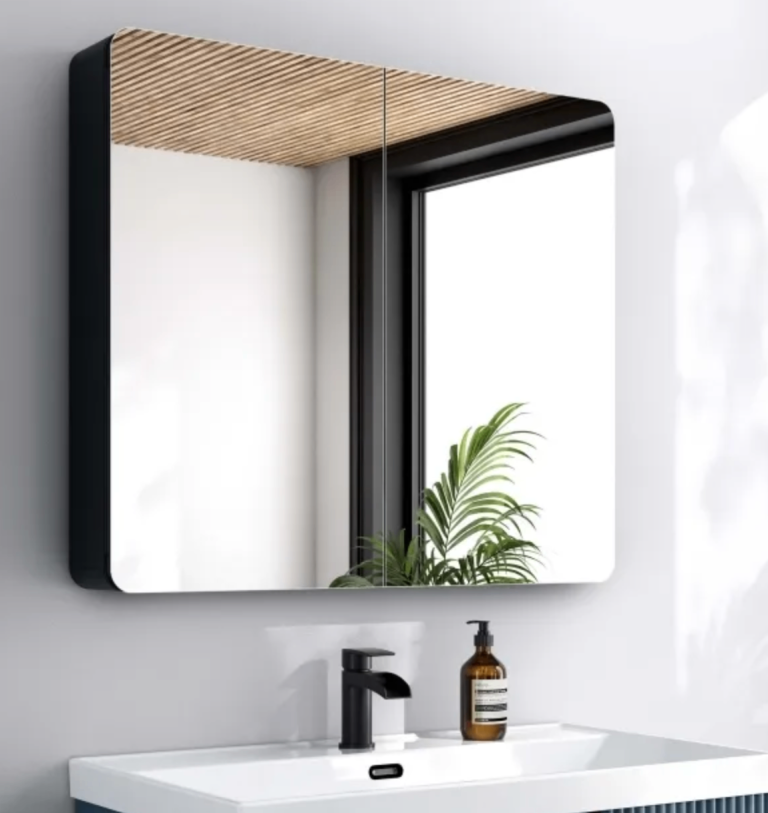 New Boxed Matt Black Mirror Bathroom Cabinet 
