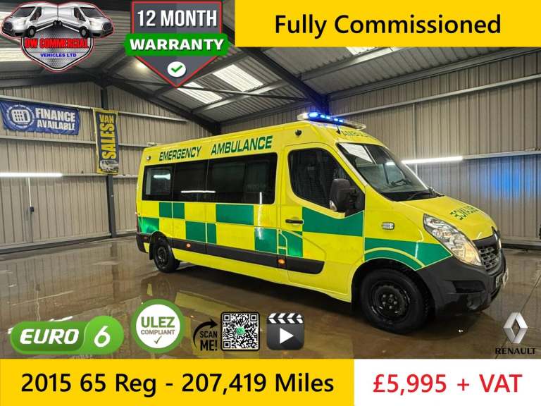 2015 65 Reg Renault Master 2.3DCI LM35 125BHP Ex-Ambulance + VAT