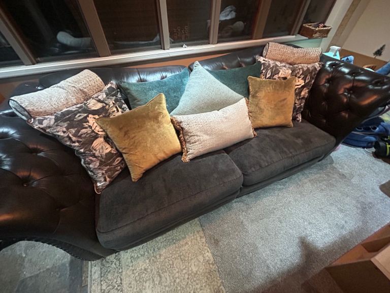 Charcoal half leather half fabric sofa