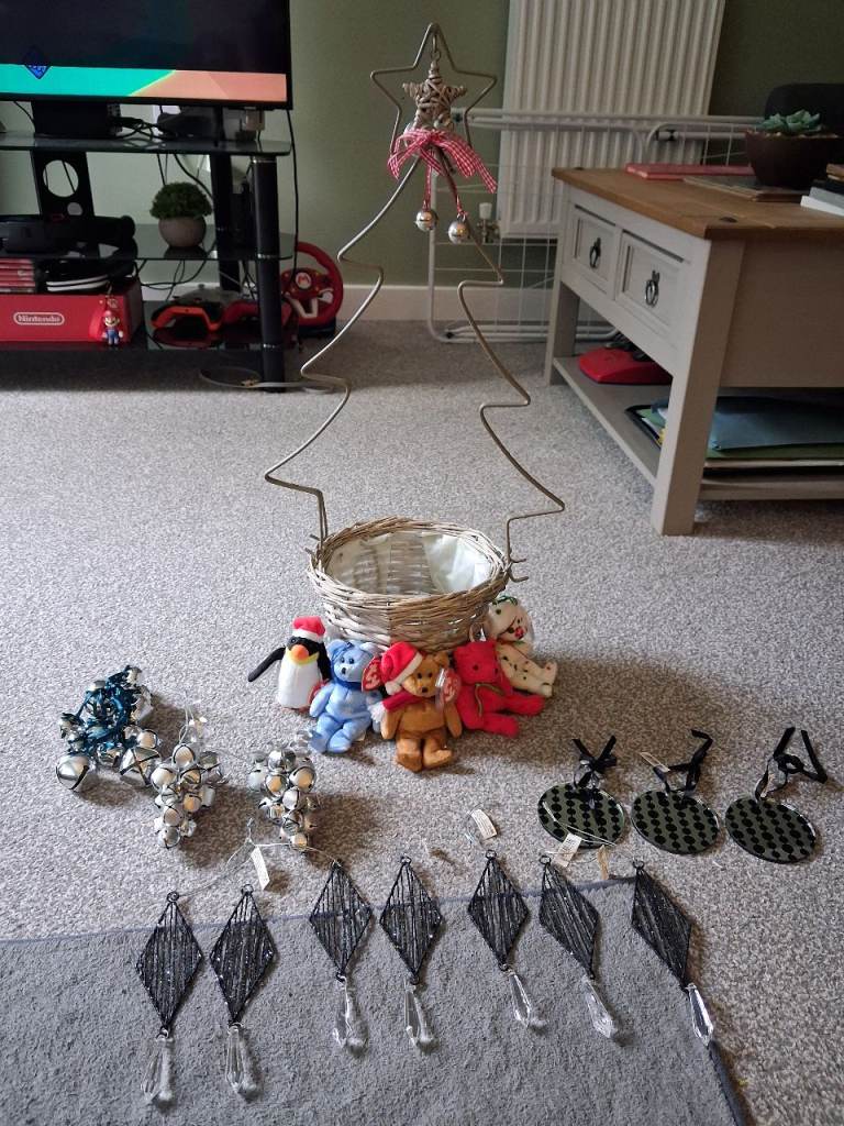 Christmas Tree Decoration Set with Metal Tree Stand and Ornaments