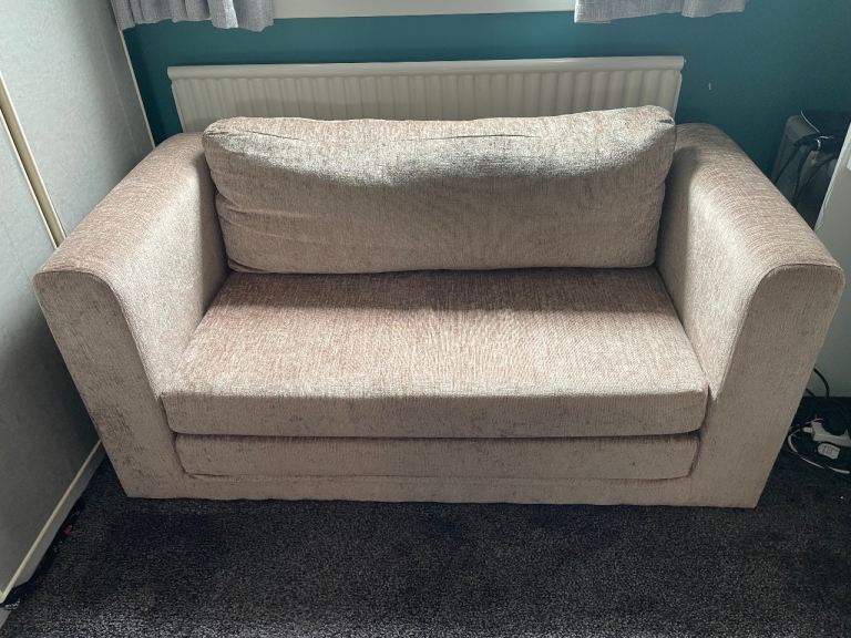 Comfortable Beige Fabric Sofa Bed – Converts to Single Bed