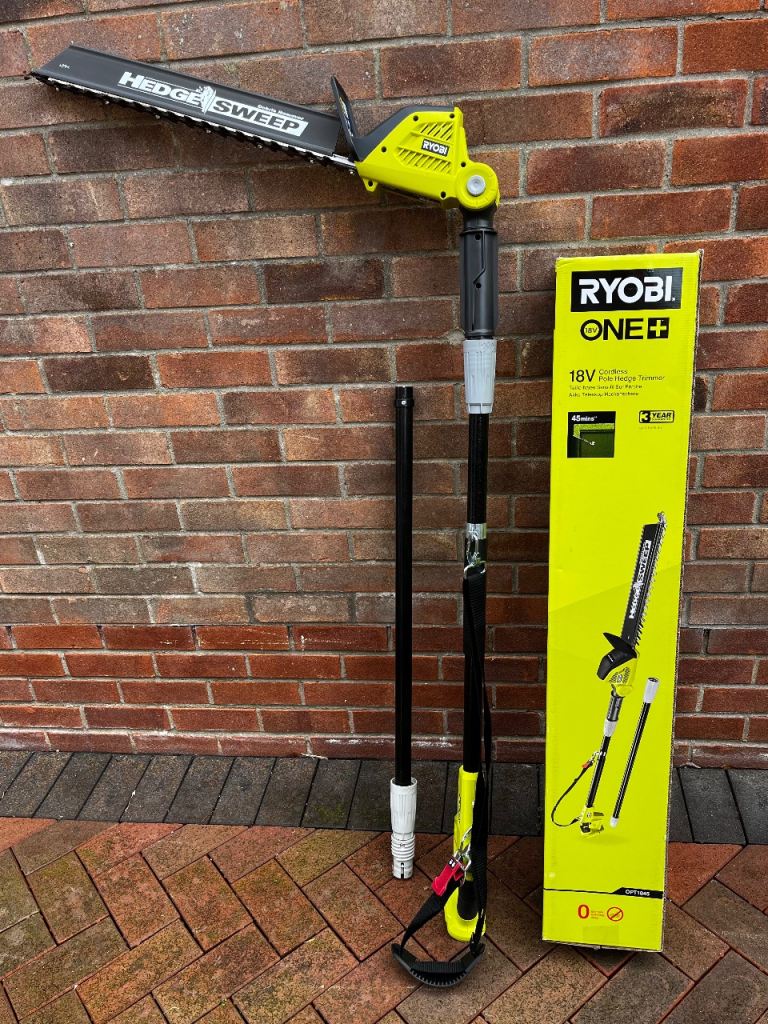 Used for only 15 minutes, this hedge trimmer is as new with an extensive reach.