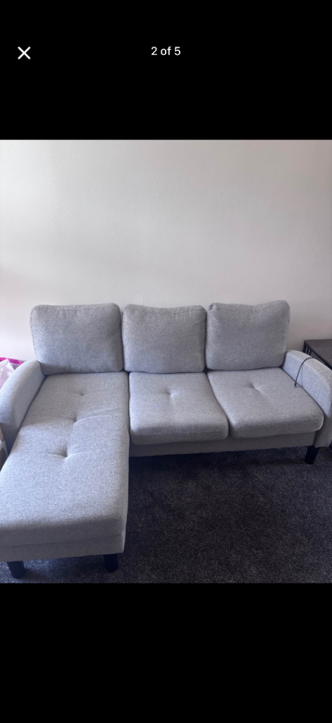 Grey Corner Sofa with Chaise – Excellent Condition