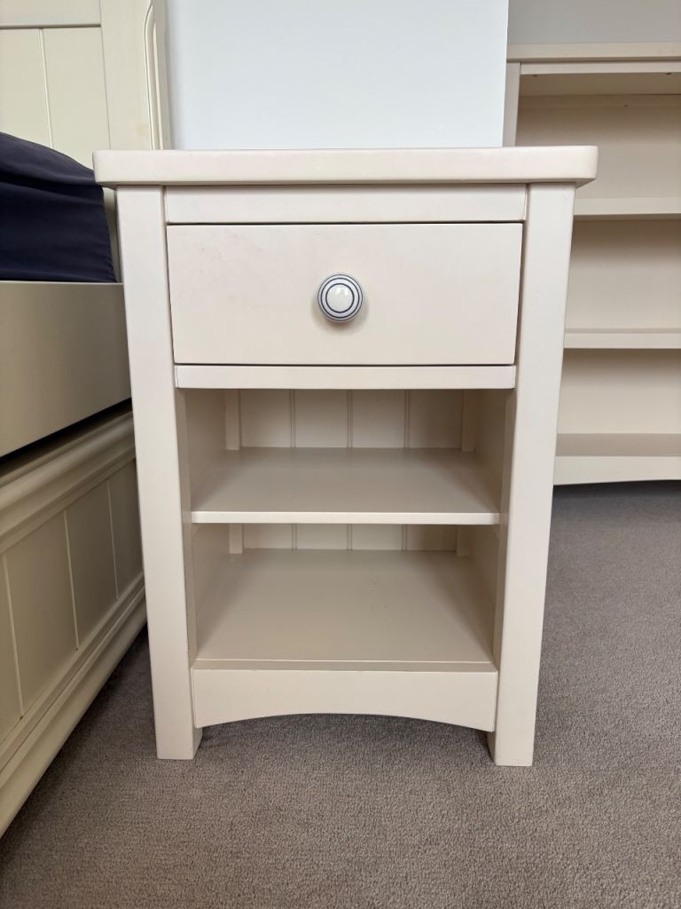 Cream Bedside Table with Drawer and Shelves – As Good As New