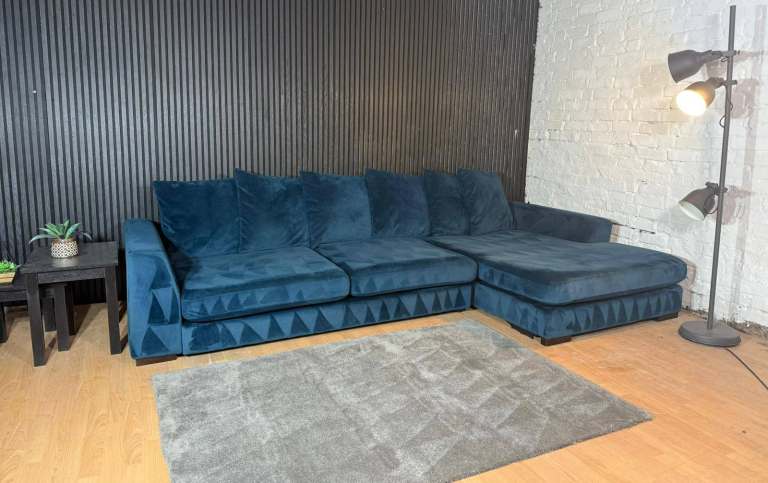 DFS Navy Plush Corner Sofa