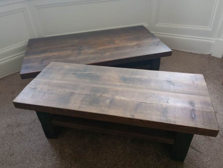 Pair of solid wood coffee tables 