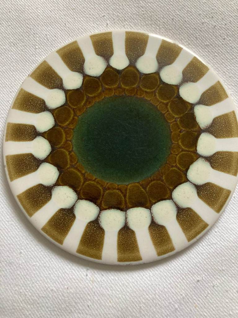 Vintage Mid-Century Modern circular ceramic art tile trivet c1960s by Alan Wallwork