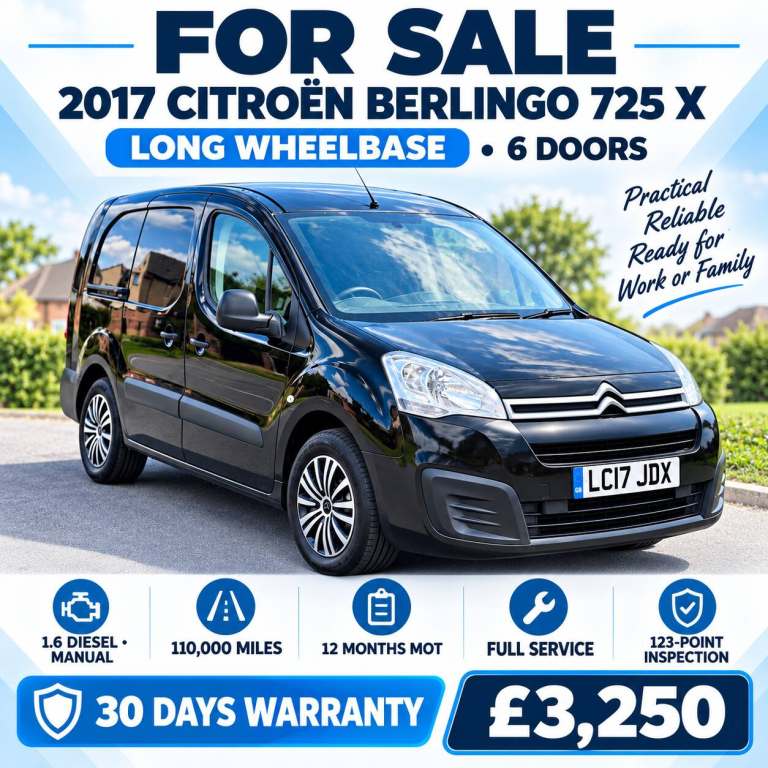 2017 Citroen Berlingo 1.6 BlueHDi 750Kg X 100ps PANEL VAN Diesel Manual