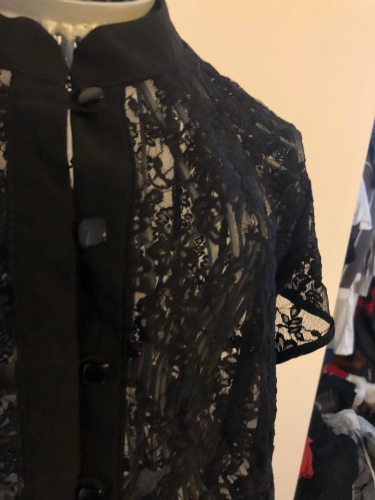 Black Lace Blouse with Mandarin Collar – Good Condition