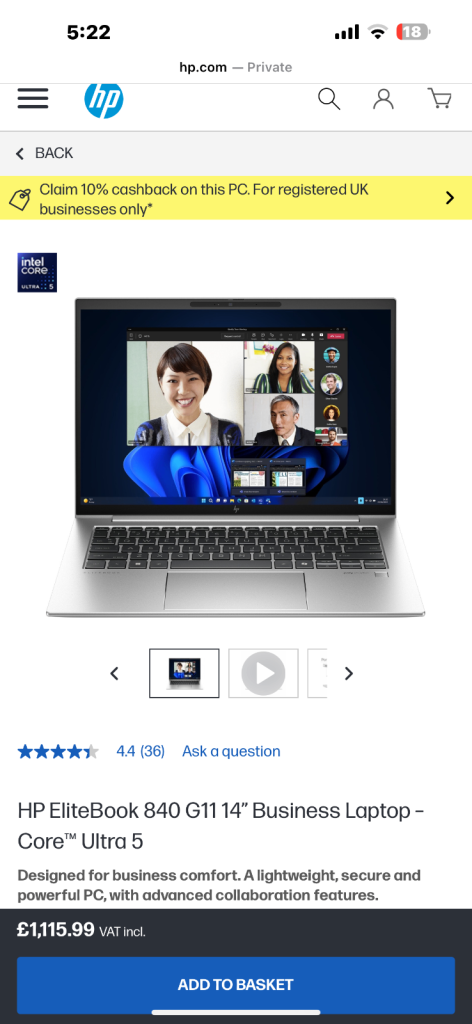 Brand new Hp Elitebook 840 G11 Laptop Intel Ultra 5 16GB RAM 256GB SSD WIndows 11