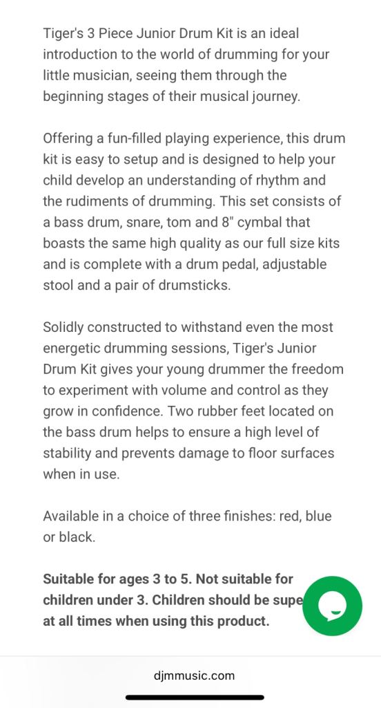 3pc junior drum kit with Stool