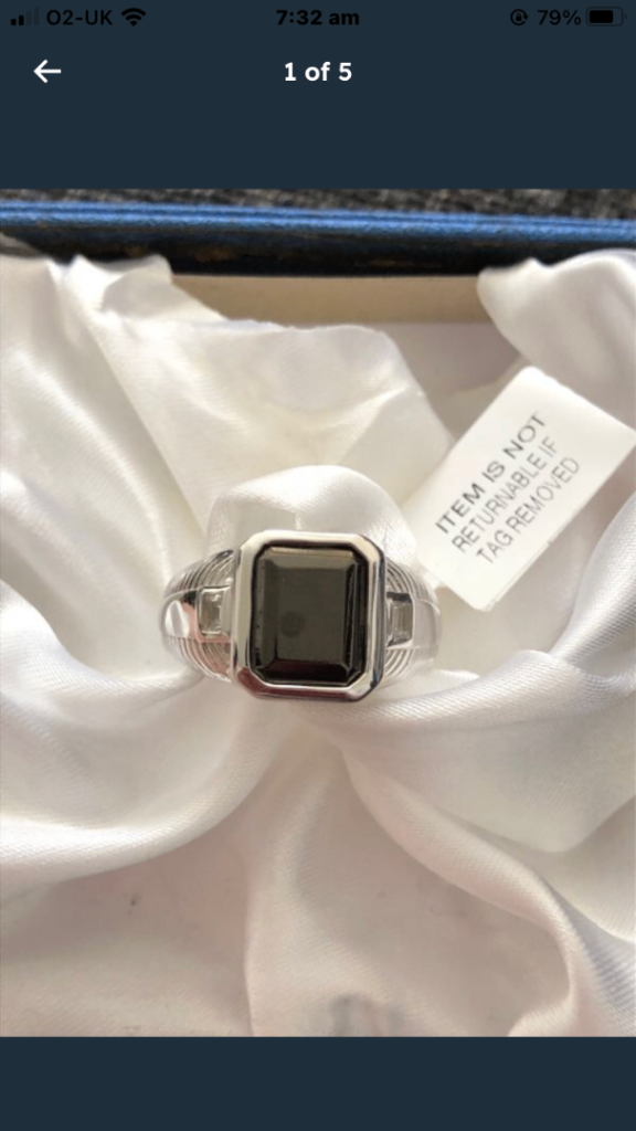 Size T Men’s Chunky Shungite Size T sterling silver 925 Platinum overlay New 