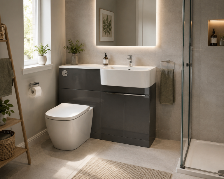 New Grey Bathroom Vanity Unit with Integrated Basin – Over Toilet Design