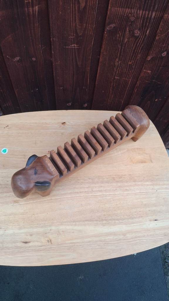 Vintage Elephant Wooden Carved Wood African Animal Table Decor Cd rack