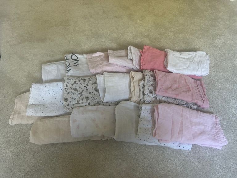 19x Large Bundle of Baby Muslin Swaddle Blankets
