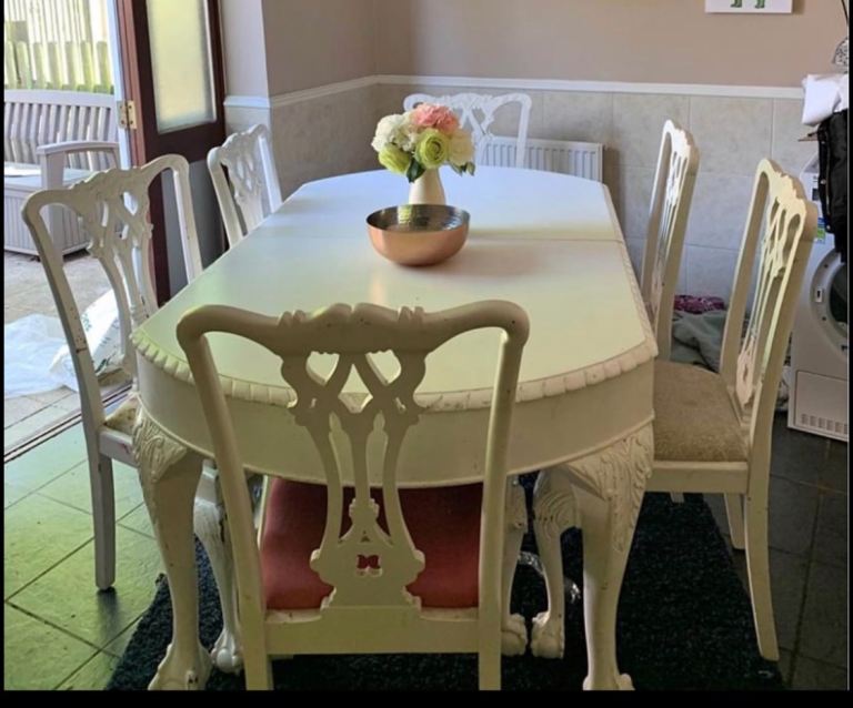 Over 100 years old white painted solid table 