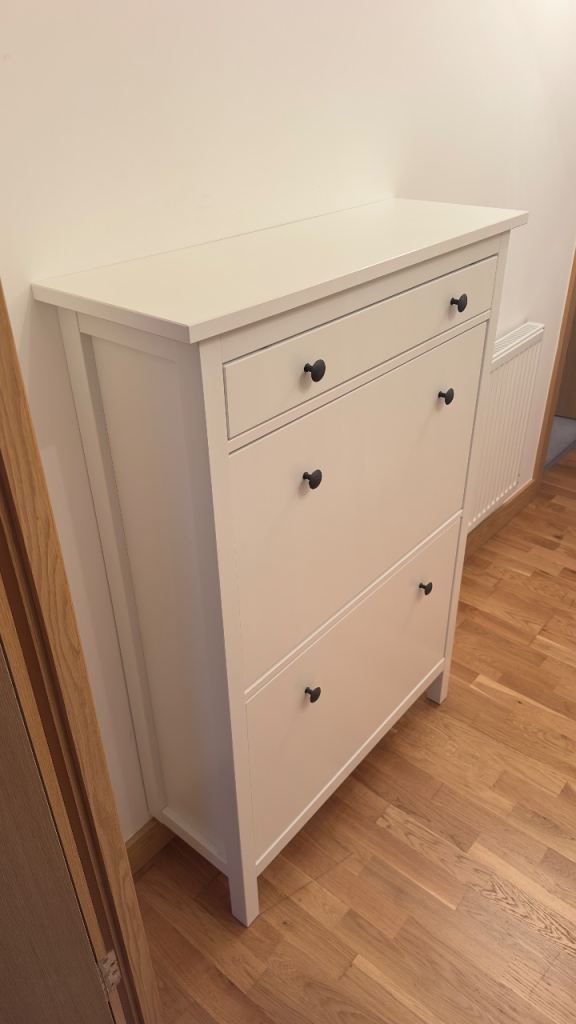 White Wooden Shoe Cabinet with Drawers – Good Condition