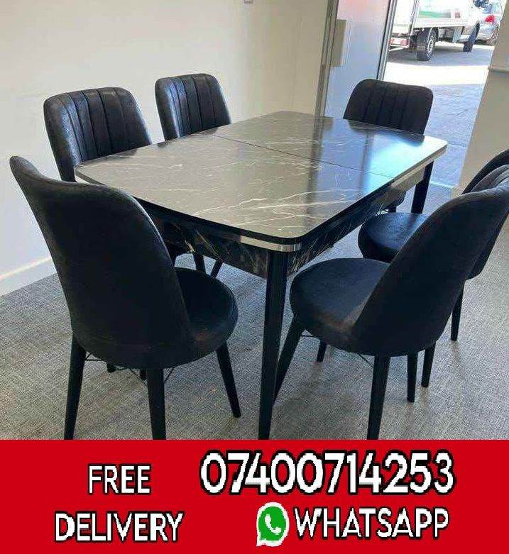 🔥 Brand New Plush Velvet Marble‑Effect Dining Table Set • 6 Chairs • Weekend Sale