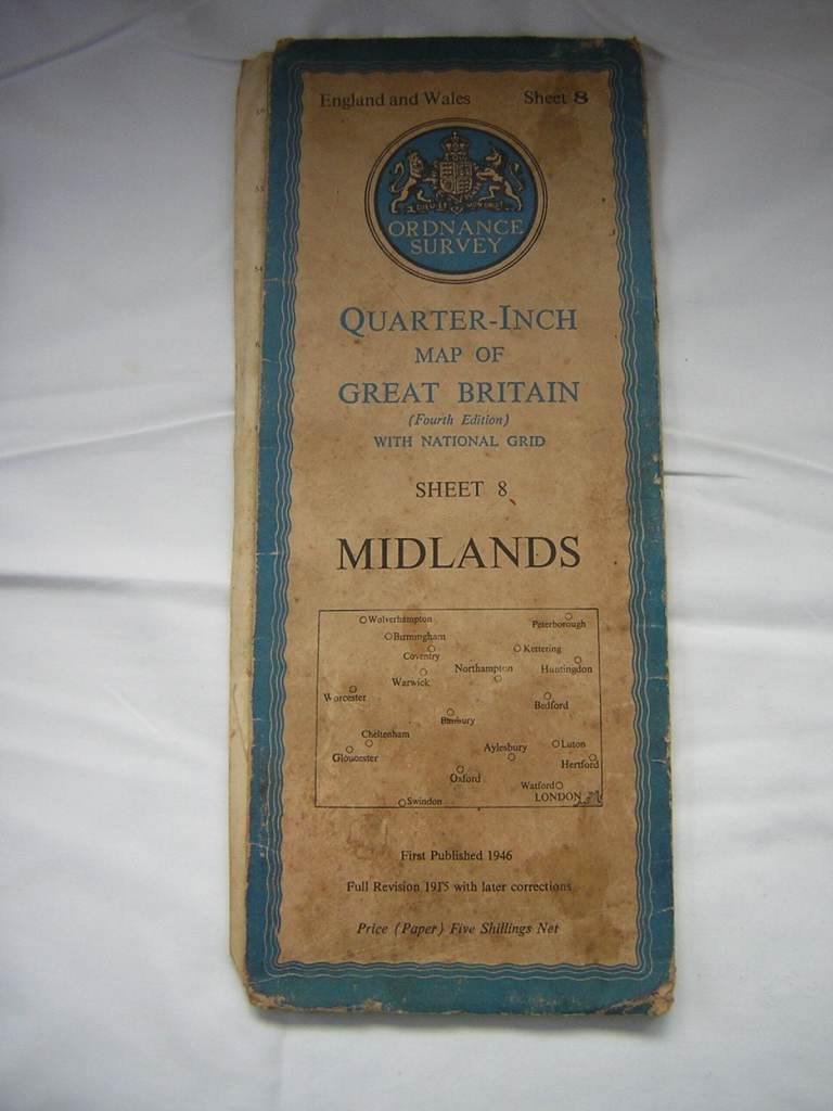 Ordnance Survey Quarter-Inch Map of Great Britain Sheet 8 Midlands 1946