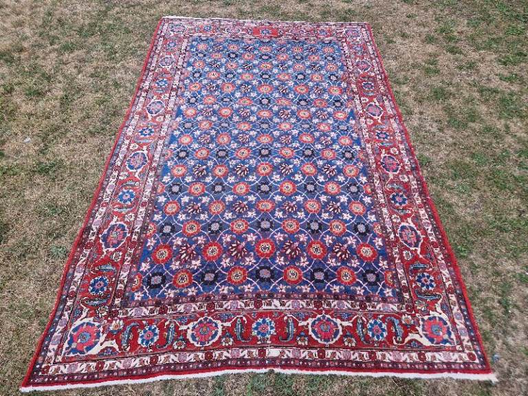 an antique handmade wool persian varamin Rug 