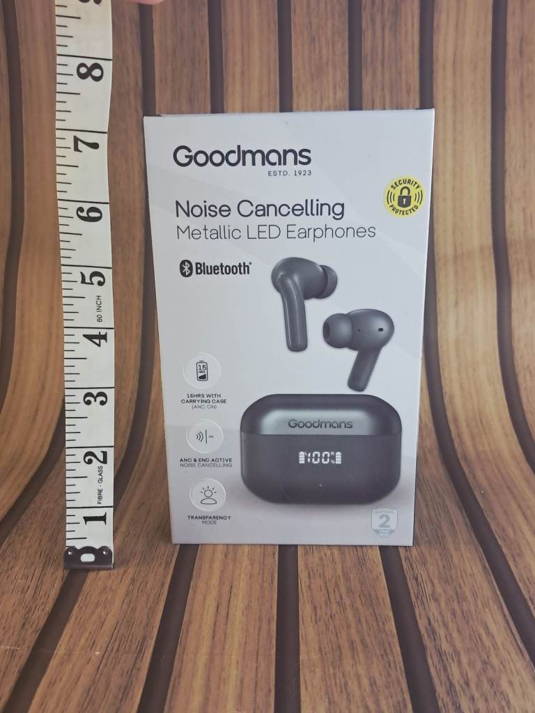 Brand new!.Goodmans Noise Cancelling Metallic LED Bluetooth Earphones. 