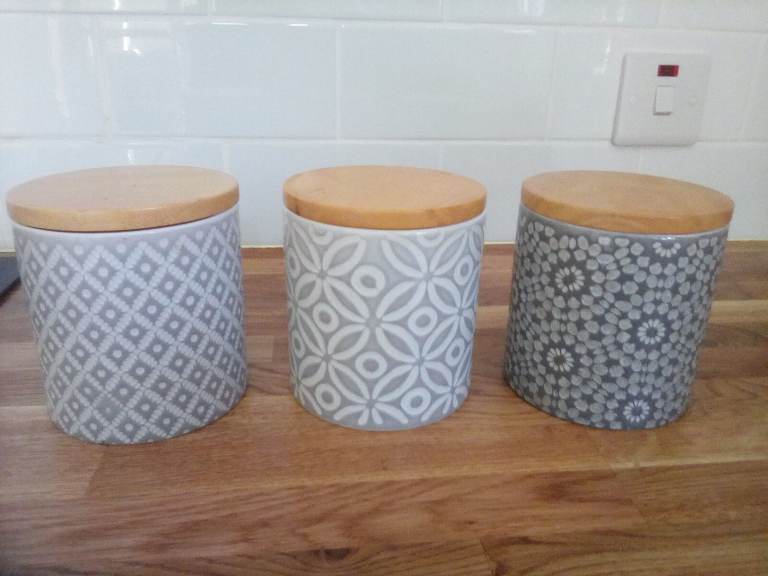 Next Grey Geo set of 3 Canisters