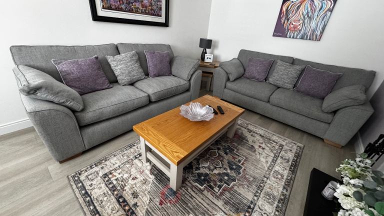 Grey Fabric 2 x 3 Seater Sofas – Good Condition