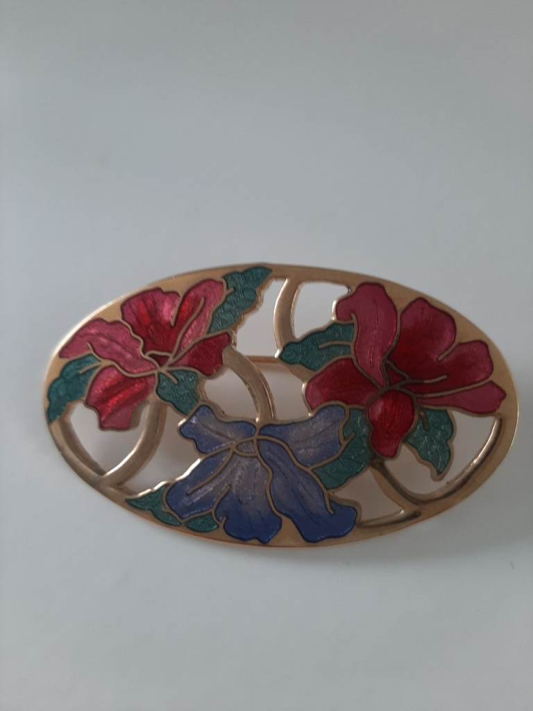Lovely Floral Enamel Brooch – Gold Tone, Multicoloured