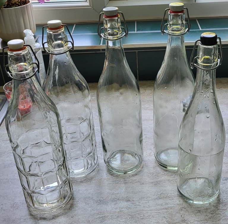 Clear Glass Bottles with Swing Tops – Set of Five