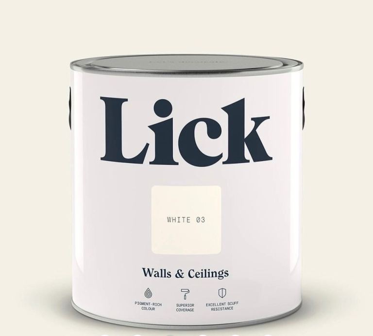 2 x Lick paint 2.5 litre tins White 03 - Eggshell / Interior