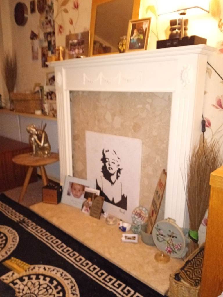 Solid Wood Fire Surround with Beige Marble Back Panel & Hearth