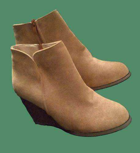 New Light Tan-Camel Suede Round Toe Wide Fit Wedge Heels Zipped Ankle Boots.Size 4.POST OR COLLECT!