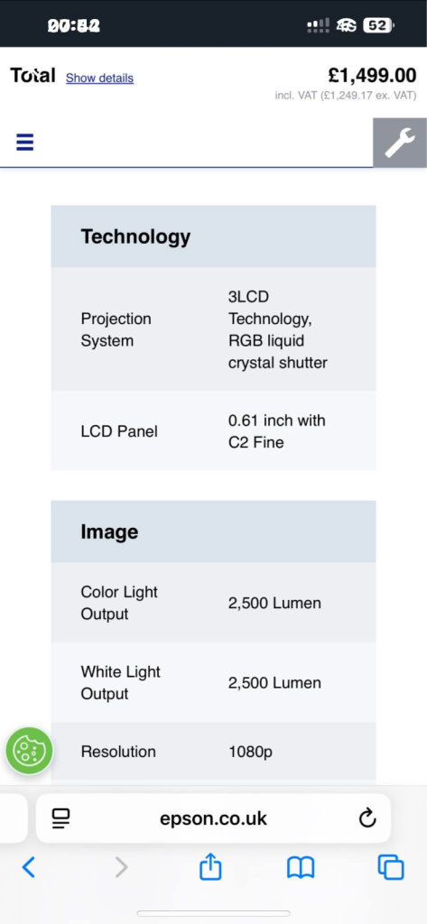 EH-TW6600W HD WIRELESS 3D HOME CINEMA PROJECTOR LIKE NEW ONLY 168 HOURS ON THE BULB