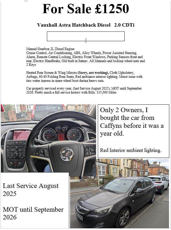 Vauxhall Astra Hatchback Diesel   2.0 CDTi 