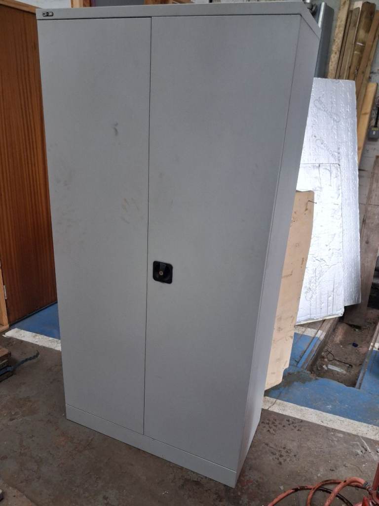 Commercial Steel Grey Storage Cupboard with Shelves and Lock