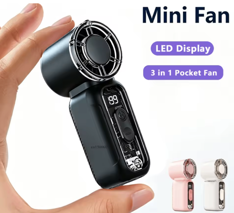 Mini Portable Handheld Fan Personal Pocket Display USB C Torch LED Travel