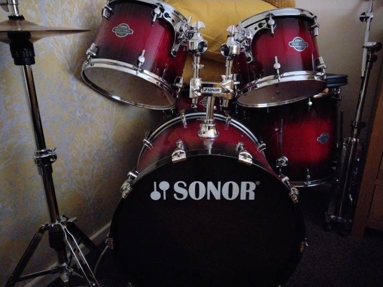 Sonor Drum Kit – Red Fade, Good Condition