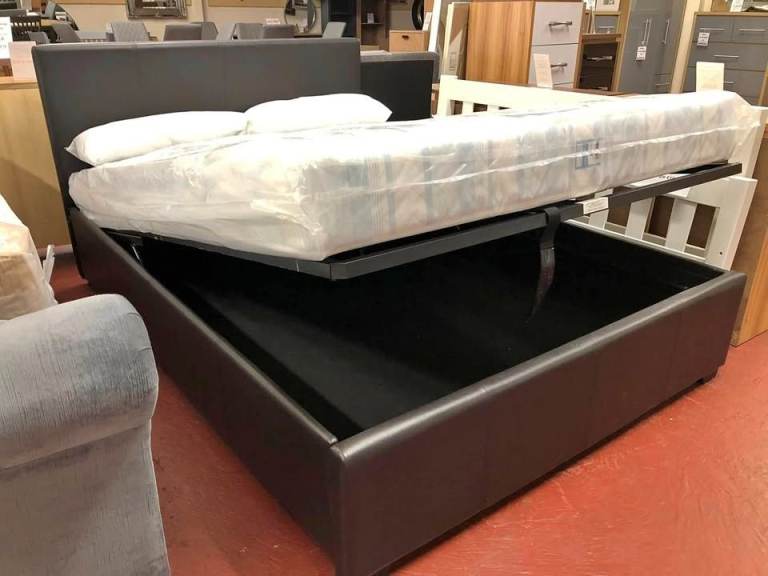 Stylish Small Double Leather Ottoman Storage Bed With Mattress >> Flat 15% Off >>>>>