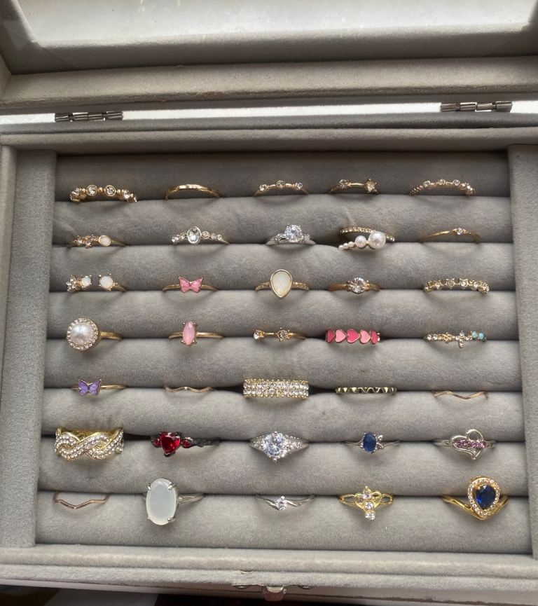 Job Lot of 35 Gold Plate & Silver Cubic Zirconia Gem Set Rings
