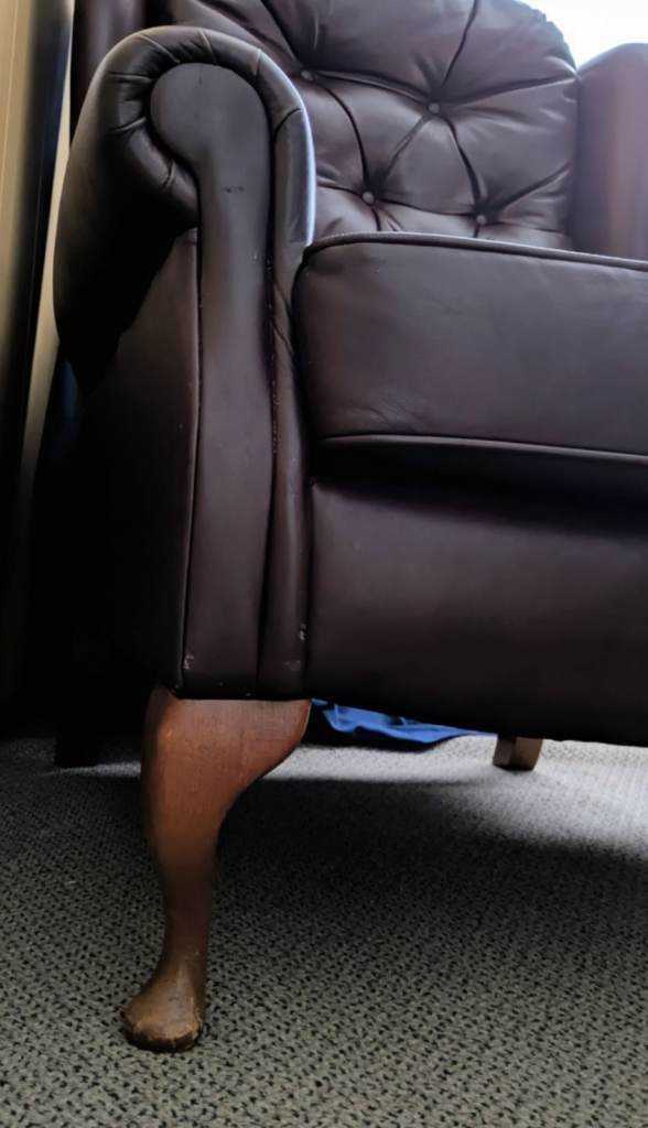 Lyton Leather Fireside Chair Winged back Armchair Queen Anne legs