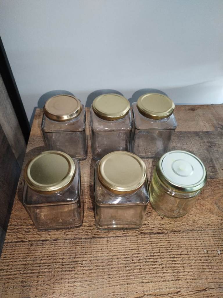 Set of Six Glass Spice Jars