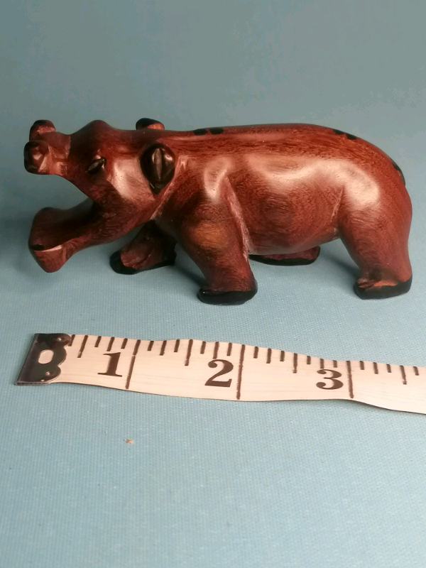 Small miniature wood Carved Hippo figurines. African Safari animal. 