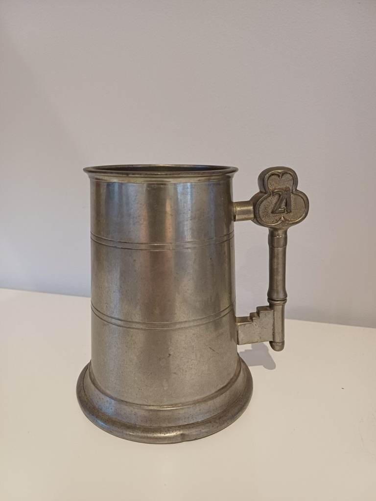 21th Birthday Key Ornate Handle Plain Stylish Pewter 16oz Tankard