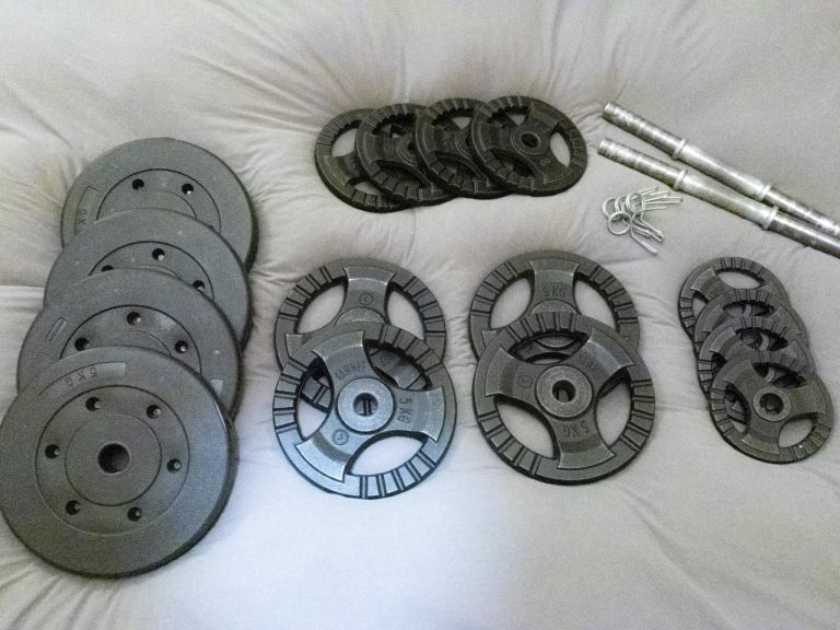 Dumbbells pair, cast iron + plastic plates