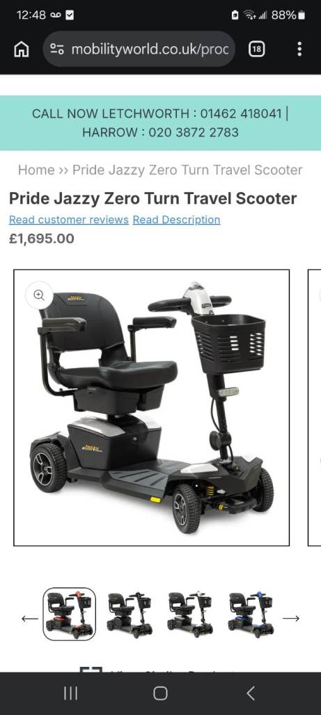 Pride Mobility Scooter - very Good Condition only try to ride two times .