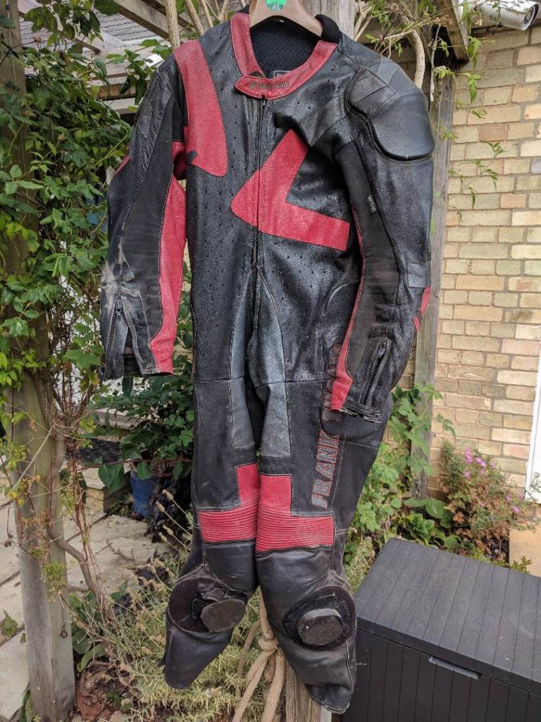 motorcycle one piece leathers made by Frank Thomas. 38" chest